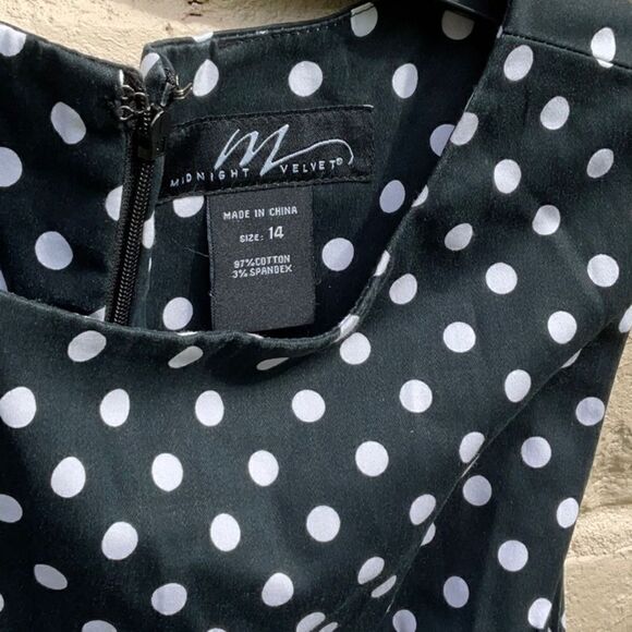 Take 50% OFF- MidNight Velvet Polka Dot Border Floral Sheath Dress,Size-14 - Picture 2 of 4